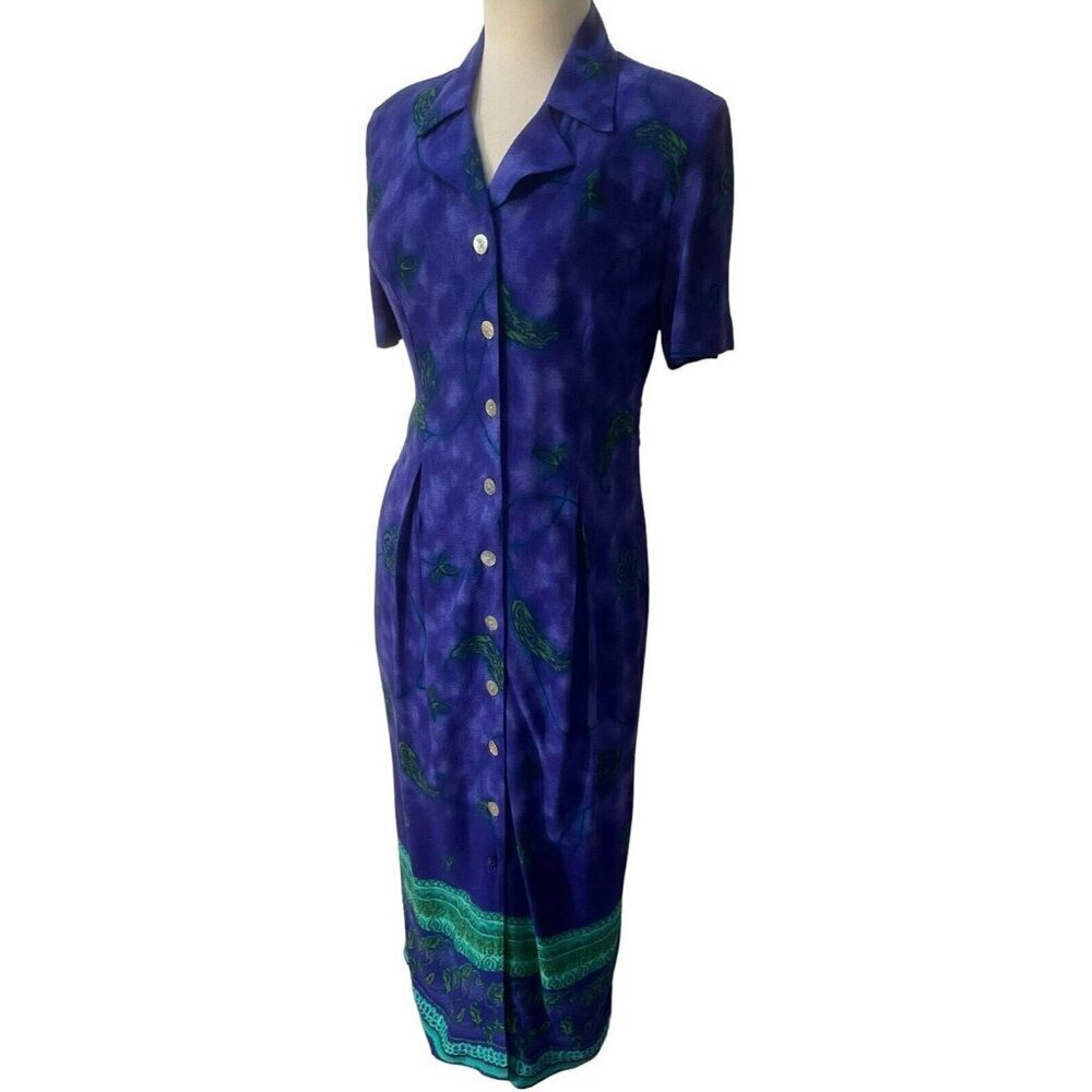 S.L. Fashions Petites Button Up Maxi Dress Size 10P Green Floral Sleeveless - Picture 2 of 5
